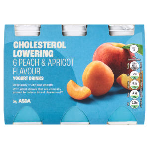 Cholesterol Lowering Peach & Apricot Flavour Yogurt Drinks 6 x 100g (600g)