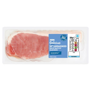 Delicious 10 Unsmoked Back Bacon Rashers 300g
