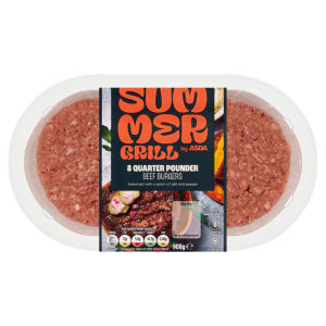 8 Succulent Quarter Pounder Beef Burgers 908g