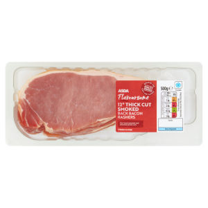 Flavoursome 12 Thick Cut Smoked Back Bacon Rashers 500g