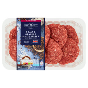 8 Salt & Cracked Black Pepper Beef Burgers