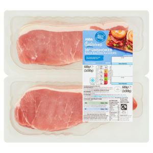 20 Delicious Unsmoked Back Bacon Rashers 2 x 300g (600g)
