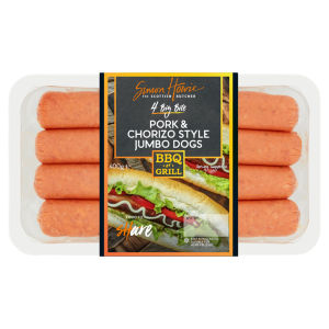 The Scottish Butcher 4 Big Bite Pork & Chorizo Style Jumbo Dogs 400g