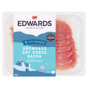 Edwards 6 Thick Rashers Unsmoked Dry Cured Bacon   240g