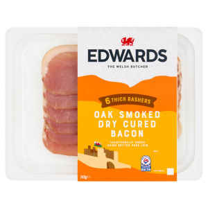 Edwards 6 Thick Rashers Unsmoked Dry Cured Bacon   240g