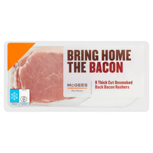 8 Thick Cut Unsmoked Back Bacon Rashers 400g