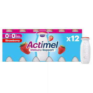 Actimel Strawberry 0% Added Sugar Fat Free Yogurt Drink 12x100g