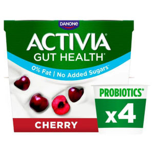 Activia Cherry No Added Sugar Fat Free Gut Health Yoghurt Multipack 4x115g