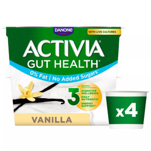 Activia Vanilla No Added Sugar Fat Free Gut Health Yoghurt Multipack 4x115g