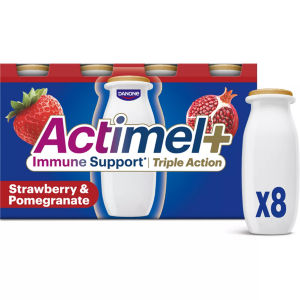 Actimel+ Triple Action 100% Vitamin D Strawberry & Pomegranate Yoghurt Drink 8x100g