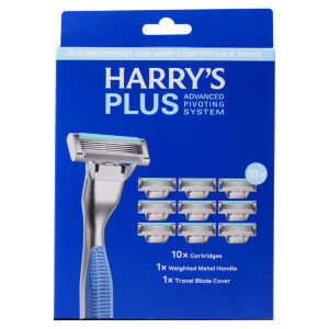 Harry's Plus Mens Razor Blades 1 x Metal Razor Handle + 10 x Blade Cartridges Tide Advanced Pivoting System Box