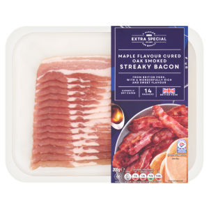 Extra Special 14 Maple Flavour Cured Oak Smoked Streaky Bacon Rashers 200g