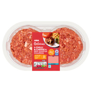 Delicious 4 Chilli & Cheese Beef Quarter Pounders 454g