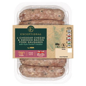 Exceptional by  6 Cheddar Cheese & Smoked Bacon Pork Sausages 400g