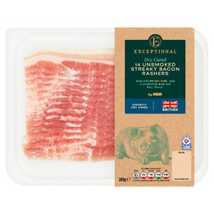 14 Dry Cured Unsmoked Streaky Bacon Rashers 200g