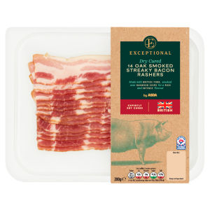 14 Dry Cured Oak Smoked Streaky Bacon Rashers 200g