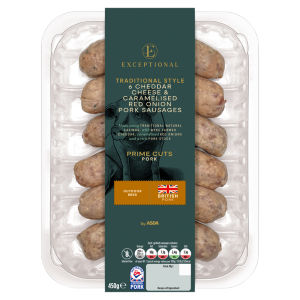 6 Traditional Style Cheddar Cheese & Caramelised Red Onion Pork Sausages 450g
