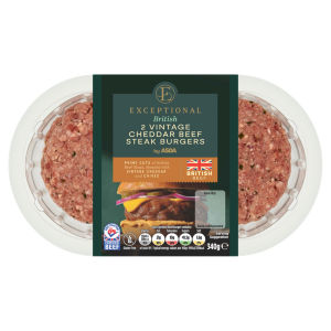 2 British Vintage Cheddar Beef Steak Burgers 340g