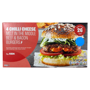 4 Chilli Cheese Melt in the Middle Beef & Bacon Burgers 442g