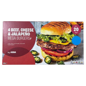 4 Beef, Cheese & Jalapeño Mega Burgers 680g