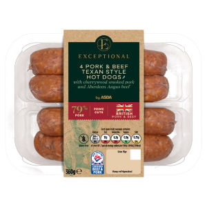 4 Pork & Beef Texan Style Hot Dogs 360g