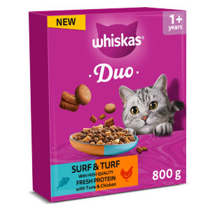 Whiskas 1+ Adult Complete Dry Cat Food Duo Surf & Turf 800g