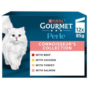 GOURMET Perle Mini Fillets in Gravy Chef's Collection (Turkey,Tuna,Duck,Lamb) Wet Cat Food 12x85g
