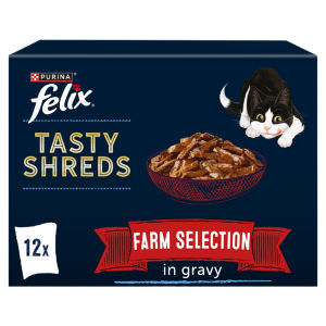 Tasty Shreds Farm Selection in Gravy Wet Cat Food 12x80g