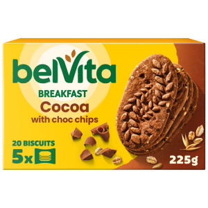 Belvita Breakfast Cocoa Chocolate Chip Cereal Biscuit Snack Bars Pack 5 x 45g