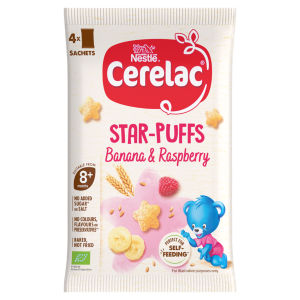 Banana & Raspberry Star-Puffs Baby Food Snack 8+ Months 4 x 7g (28g)