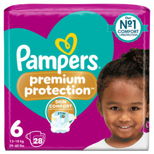 Premium Protection Size 6, 28 Baby Nappies, 13kg-18kg, Essential Pack
