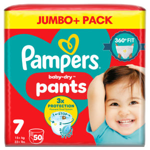Pampers Baby-Dry Nappy Pants Size 7 Jumbo+ Pack 50 Pack