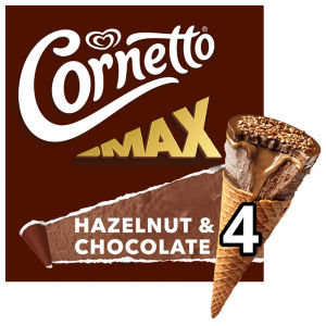 Cornetto Ice Cream Cones Max Hazelnut & Chocolate 4 x 90ml