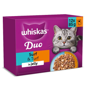 1+ DUO Surf & Turf Wet Cat Food Pouches in Jelly 12 x 85g