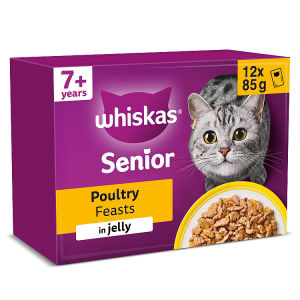 WHISKAS Senior 7+ POULTRY Feasts Wet Cat Food Pouches in Jelly 12 x 85g