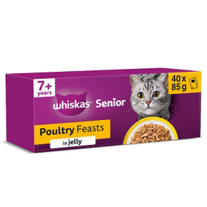 WHISKAS Senior 7+ POULTRY Feasts Wet Cat Food Pouches in Jelly 40 x 85g
