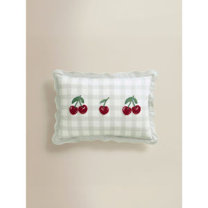 Green Cherry Gingham Scalloped Cushion
