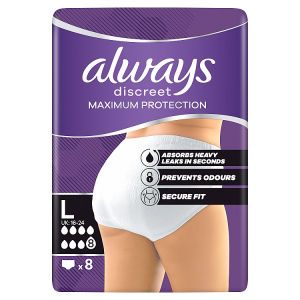 Always Discreet Maximum Protection Incontinence Pants L UK16-24 8 Pack