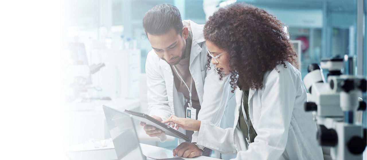 Two researchers reviewing their findings