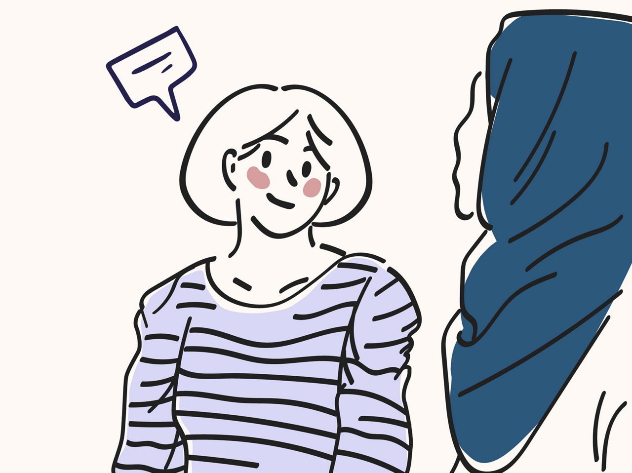 An illustration of two people in conversation, smiling.