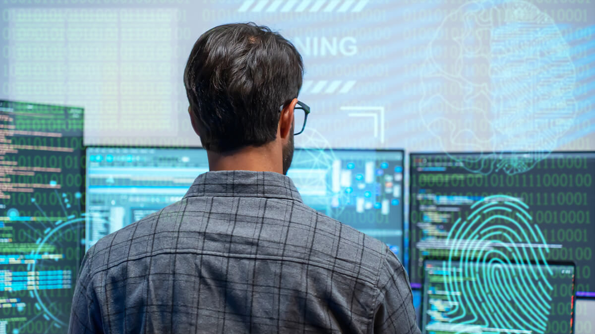Cybersecurity professional monitoring digital security systems.