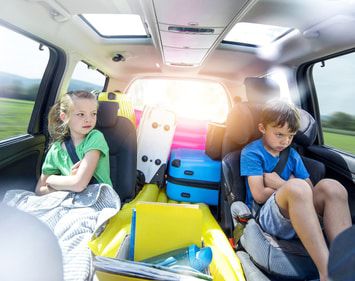 Siblings fighting in the back seat of the car