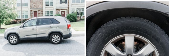 Car and tire closeup