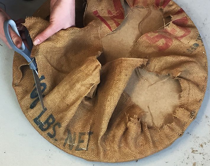 Trimming excess burlap fabric