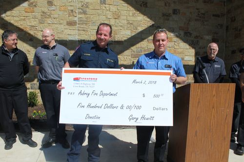 Firestone Complete Auto Care donation to Aubrey, TX fire department