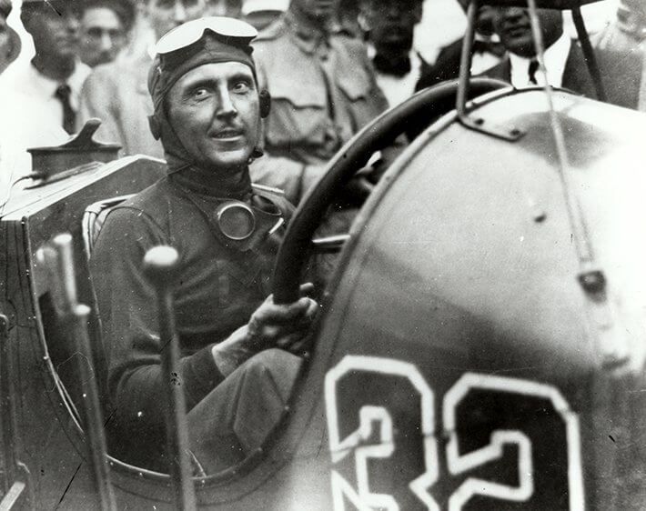 Driver Ray Harroun in his race car at the first Indianapolis 500 in 1911
