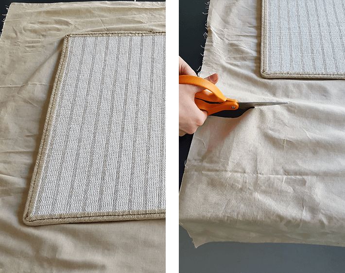 Using car mat to measure fabric cut