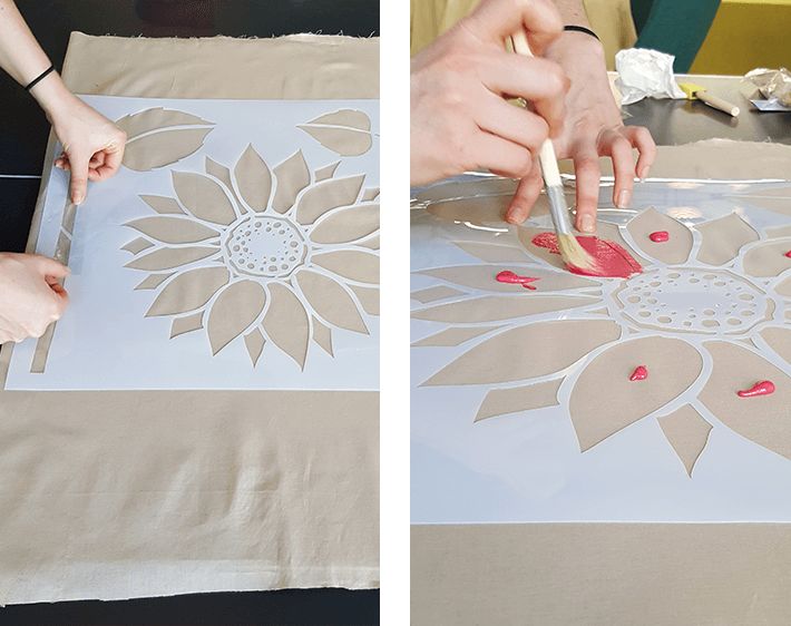 Painting fabric with holiday stencil 
