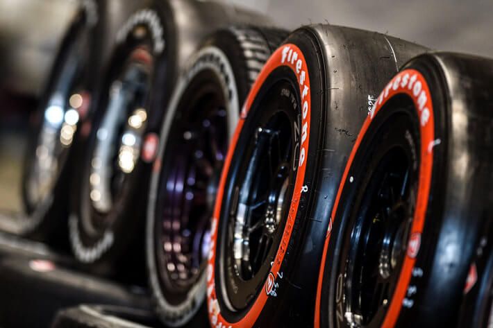 Line up of official Firestone INDYCAR tires