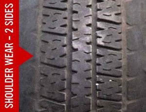 Shoulder tire wear pattern on two sides of tire